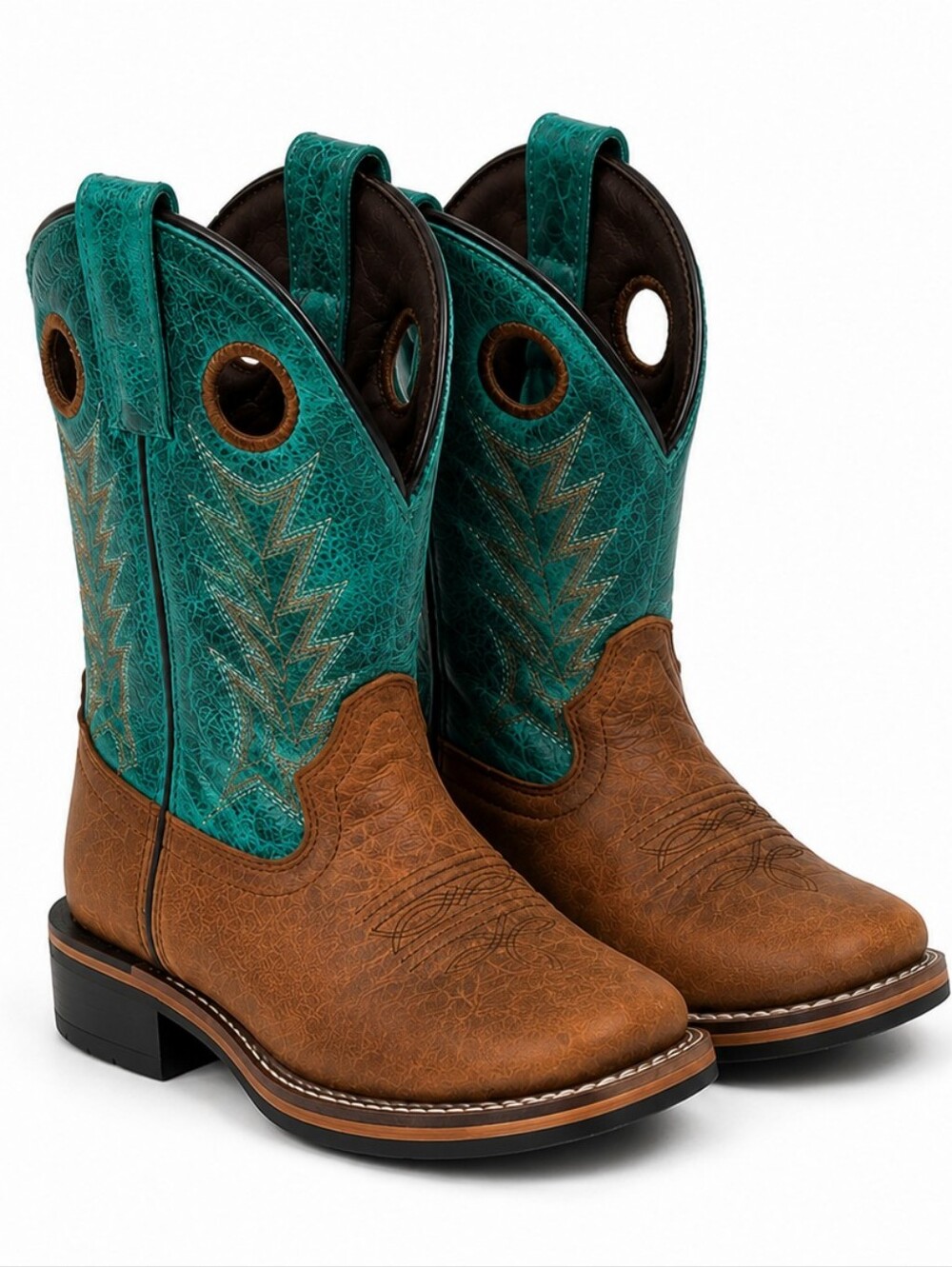 Smoky Mountain Jesse 3851C Kids 3R Brown Turquoise Leather Cowboy Boots Cowgirl